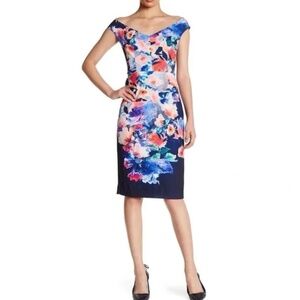 BLACK HALO--Multicolor Floral Sheath Dress, Sz 0, Vintage